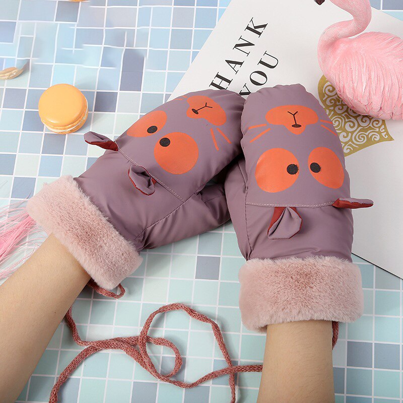 Winter Comfortable Warm Plush Gloves Unisex Down Cloth Cartoon Gloves Kids Gloves: purple