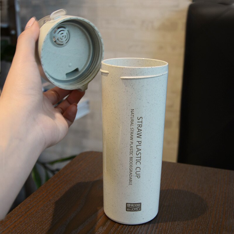 Vete halm kopp 400ml enkel lager med mun flip bärbar stark och hållbar organisk vete fiber safrty
