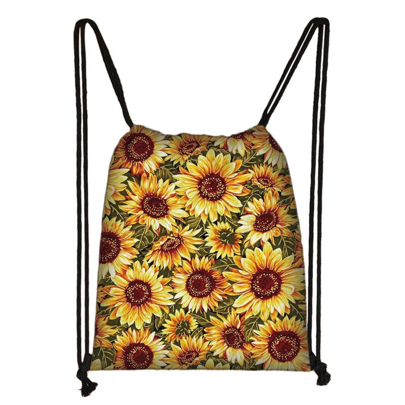 Van Gogh Sunflower Starry Night Drawstring Bag Women Canvas Storage Bags Casual Backpack Ladies Travel Bag: skdsunflower12