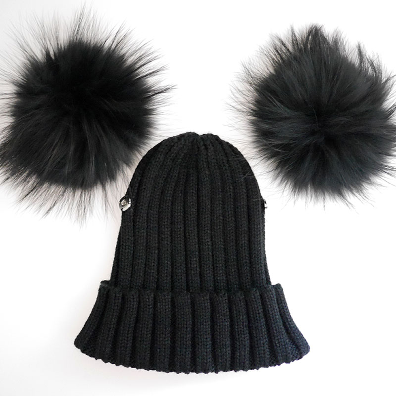 Volwassen Dubbele Bont Pompon Winter Hoeden voor Vrouwen Wol Blend Gebreide Heren Hoeden en Caps