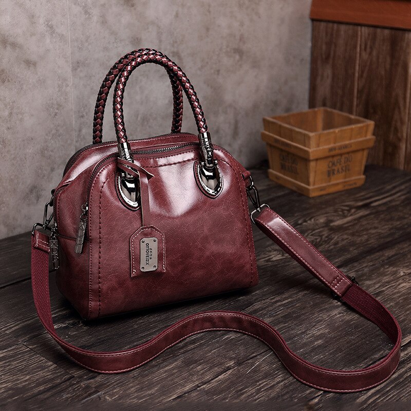 Olie Wax Lederen Hit Kleur Handtas Vrouwen Grote Capaciteit Retro Schouder Crossbody Tas Mode Vrouwelijke Tas Luxe: purple