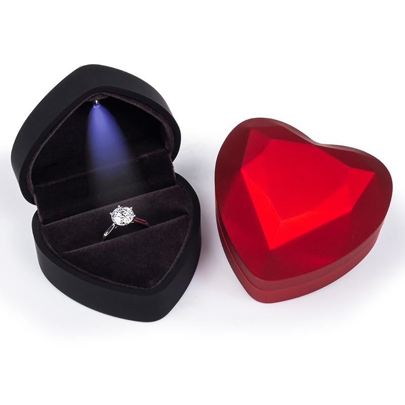 TA MINGREN heart-shaped LED wedding ring pendant box display storage jewelry Case velvet lining 6 colors available