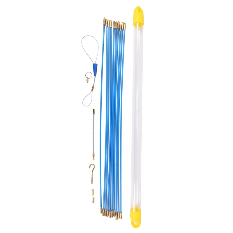 Fish Tape Cabling Rods 5.8M Fiberglass Electrical Cable Threader Running Puller In Case 10Rods X 58Cm, Blue