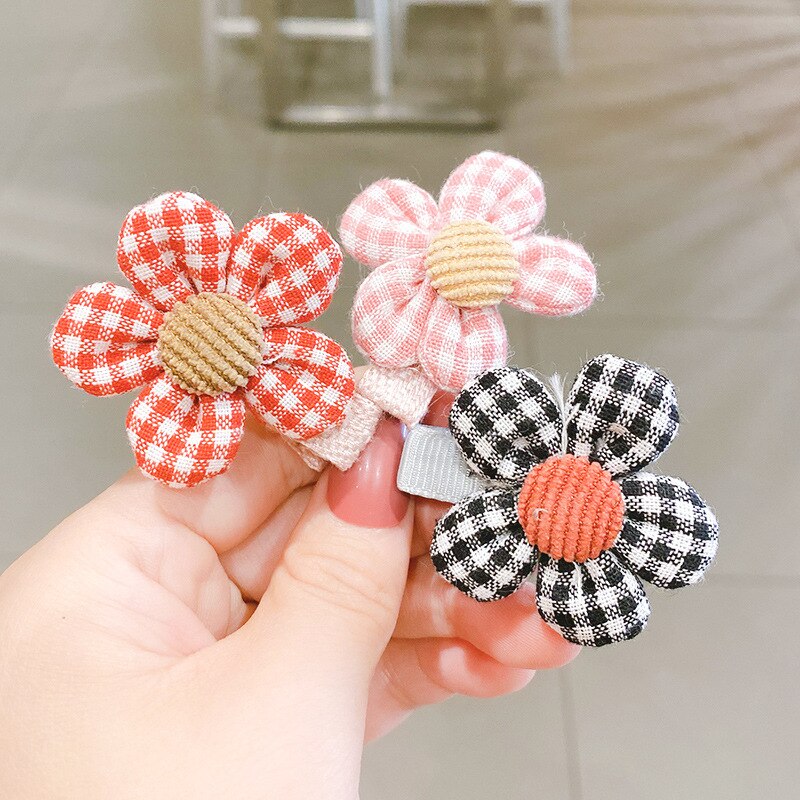 Bebê clipes de cabelo pinos para crianças kawaii pequenas flores da criança do bebê meninas xadrez acessórios para o cabelo conjunto criança barrettes bb clipe arco