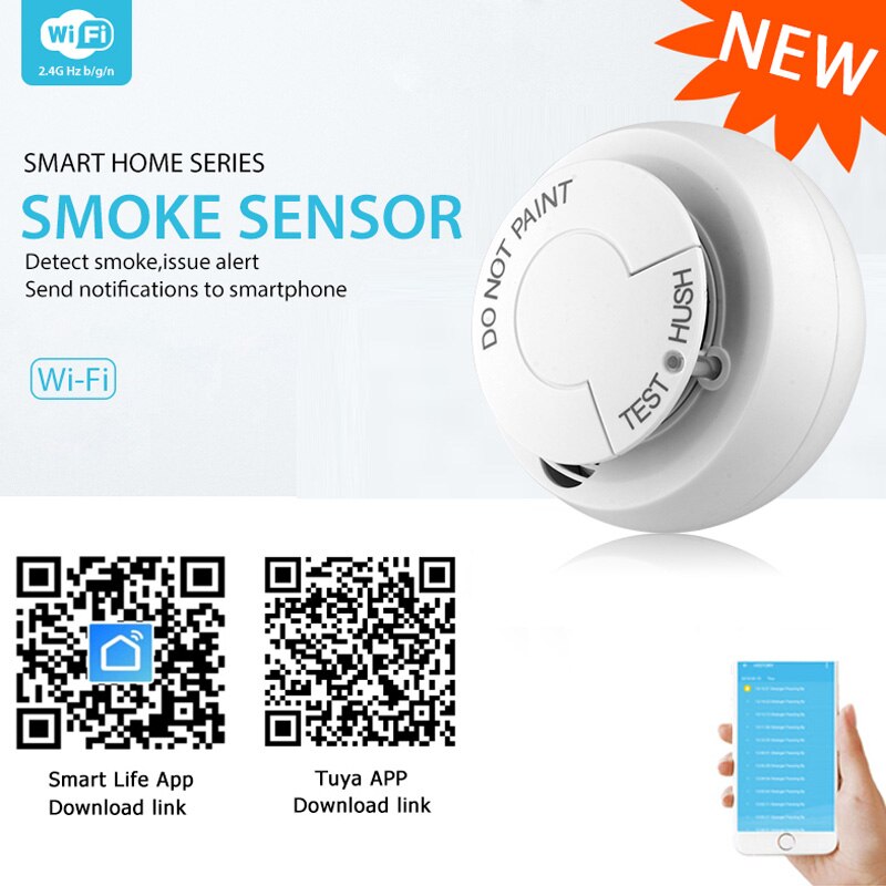 Smoke Detector Wireless Fire Sensor Wifi for Office Home Security Highly Sensitive Alarm Systems Tuya Smart Life Smoke Sensor