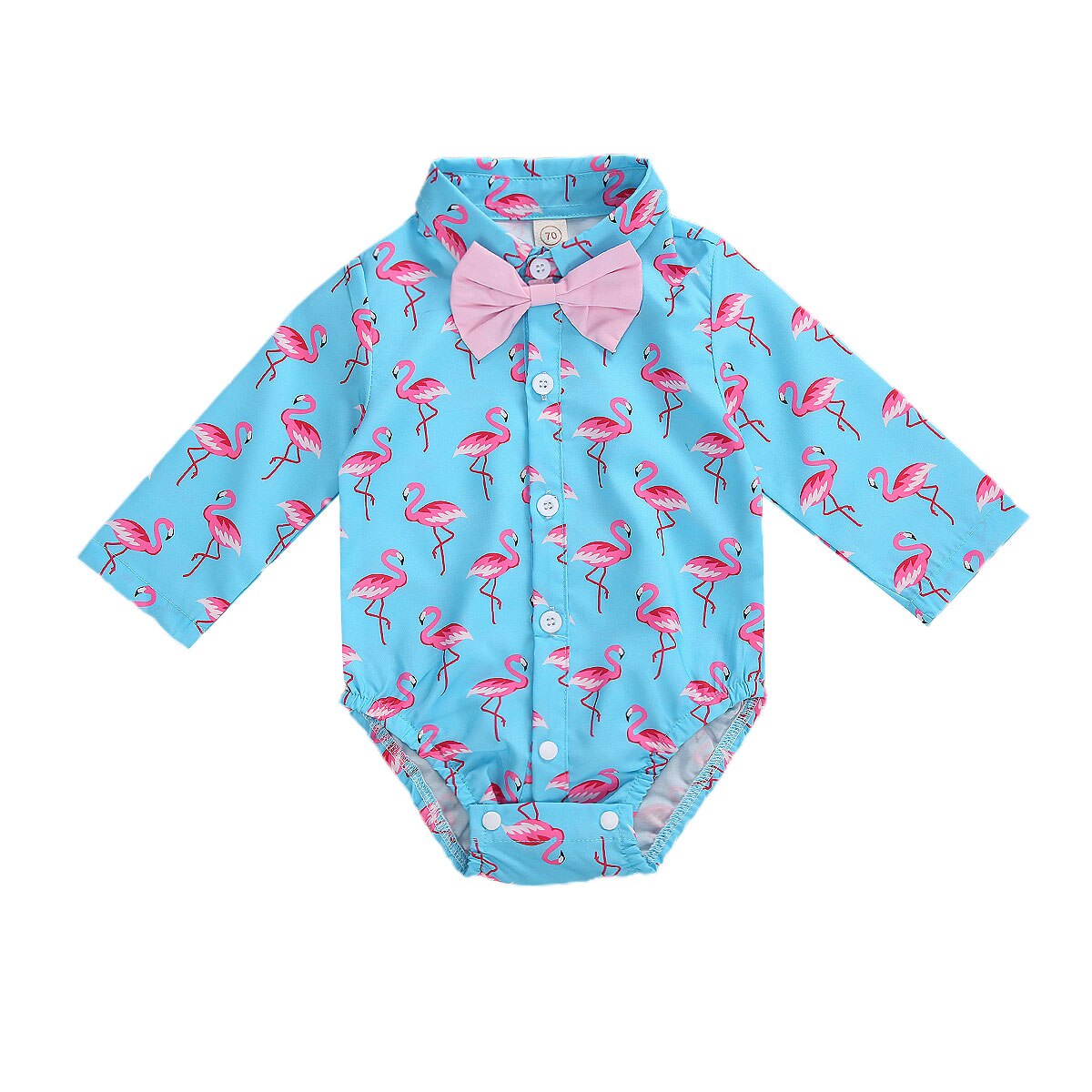 Pasgeboren Baby Jongens Kleding Baby Lange Mouw Turn-Down Kraag Romper Kids Bow Tie Single-Breasted Shirt peuter 0-18M: Sky Blue / 80