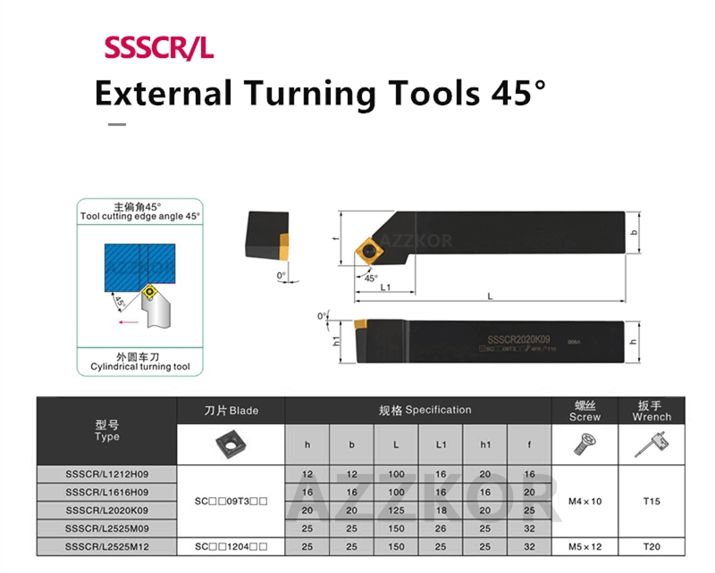 External Cylindrical Turning Tool Cutting Bar SSSCR1212H09 Lathe Cutter Carbide inserts CNC Holder Tool SSSCR1616H09