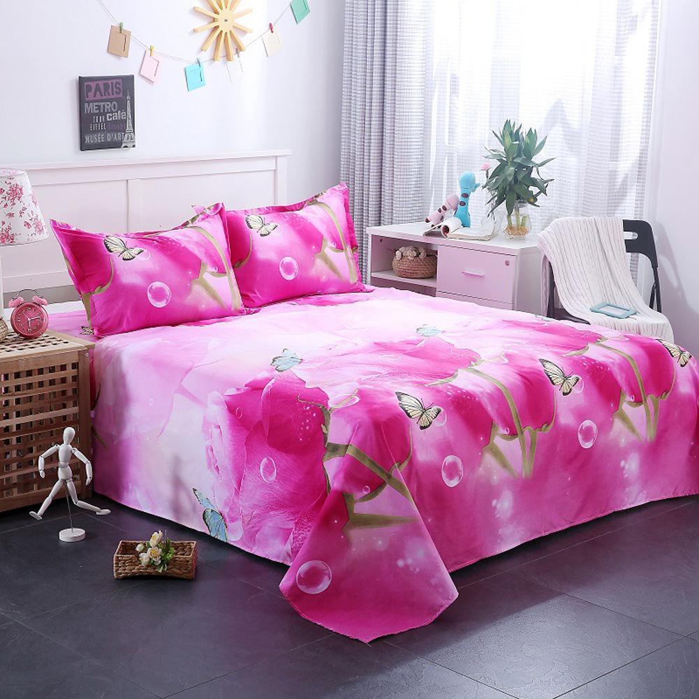 Juego de sábanas de poliéster con estampado 3D, ropa de cama plana con de flores, 230x230cm, fundas de almohada 2psc: 50x70cm, 3 piezas: D