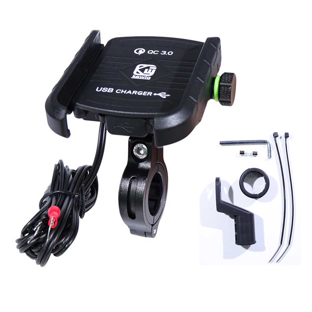 Support de téléphone pour moto avec chargeur USB QC 3.0 support de guidon moto support de chargeur sans fil pour Iphone Samsung titulaire: Noir