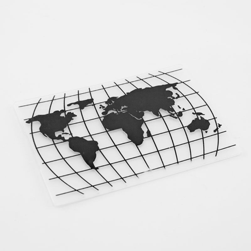 Plantilla de carpeta de plástico en relieve DIY foto de libro de recuerdos álbum hacer tarjetas de decoración Craft mapa del mundo