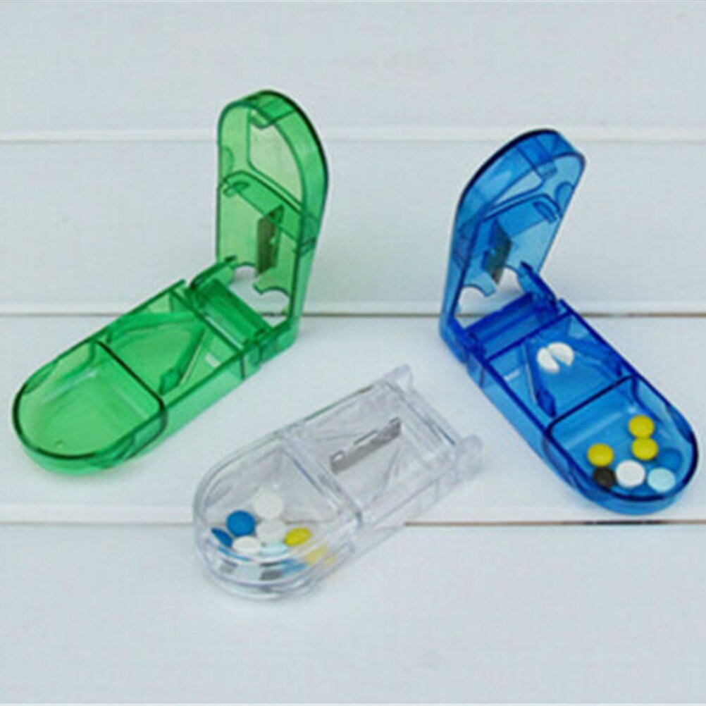 Pilleskærerboks bærbar praktisk opbevaringsboks tabletskærer splitter medicin pilleholder pilleskærer pilleæske pillendoosje