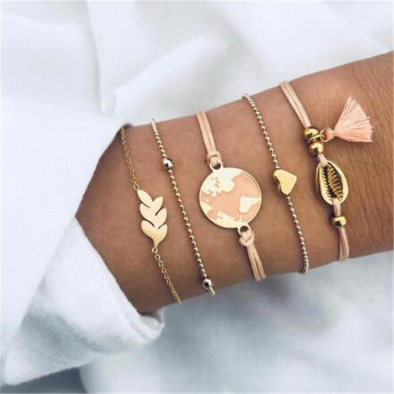 Bohemian Klassische Gold Natürliche Kristall Geometrische Multilayer Einstellbare Armreifen Armband Set Frauen Partei Schmuck 7 teile/satz: bn-23