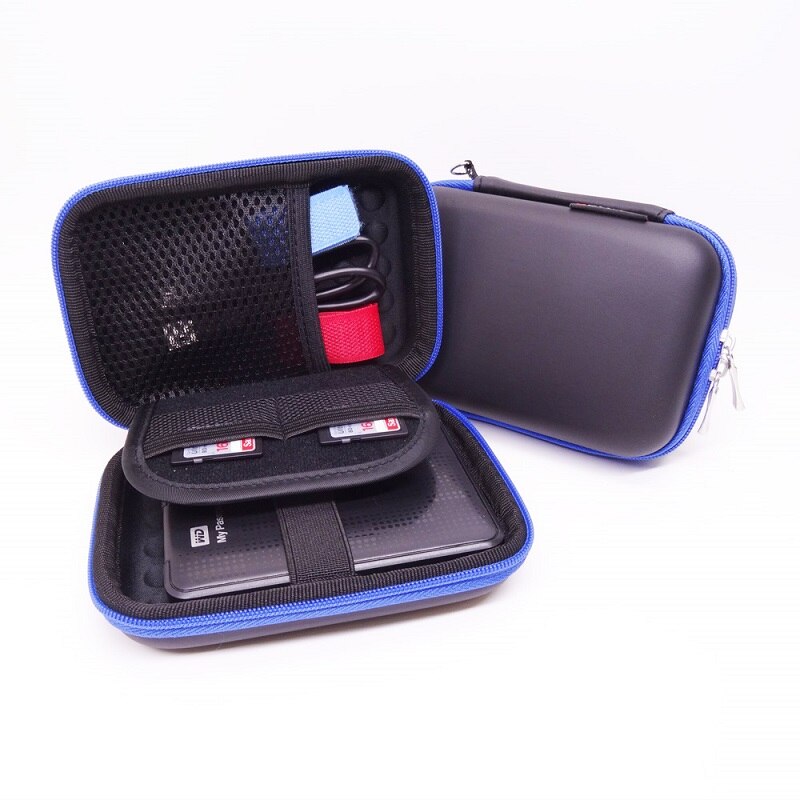 GUANHE EVA Hard Case Shockproof draagtas Tas voor WD 1TB 2TB USB 3.0 Mijn Paspoort Draagbare Externe hard Drive: Blue Zipper PU