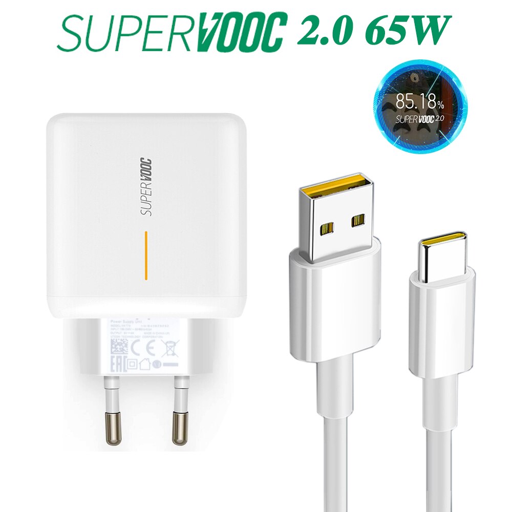 65w supervooc 2.0 schnellladegerät für oppo reno ace, ace 2, reno 4, reno 5 pro, pro 6, + 5g  k9, find  x3 lite, usb-typ-c-kabel (original)