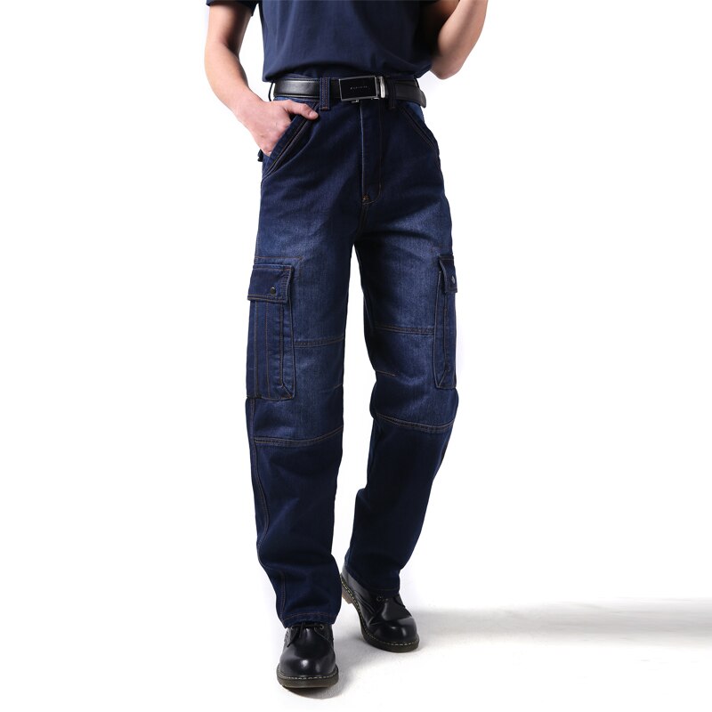 Pantalones vaqueros holgados de estilo hip hop para hombre, pantalón vaquero Punk desgastado de talla grande 30-46, con bolsillos grandes, para monopatín, Rap