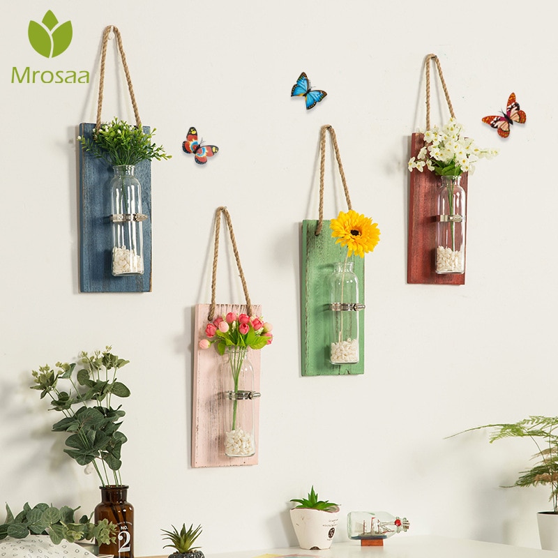 Väggmonterad dekoration innovativ blomma vas hylla hängande träplatta blommor kruka hänga för väggdekoration trädgård