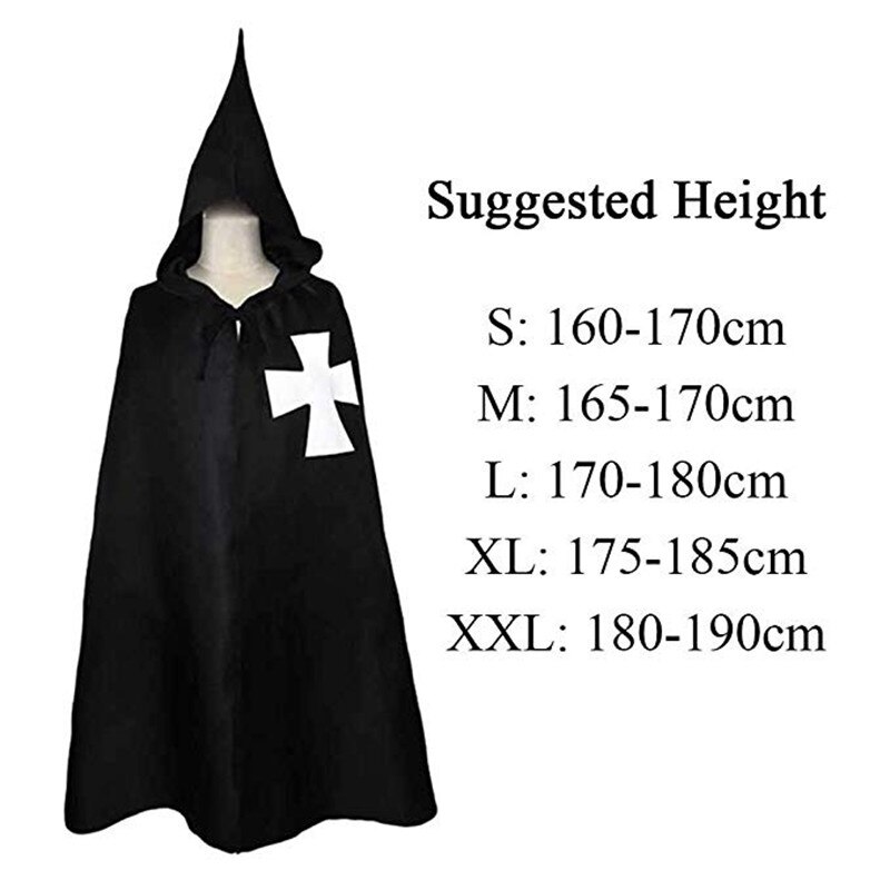 Adult Halloween Medieval Costume Robe Knights Templar Cloak Hospitaller Tunic Cape
