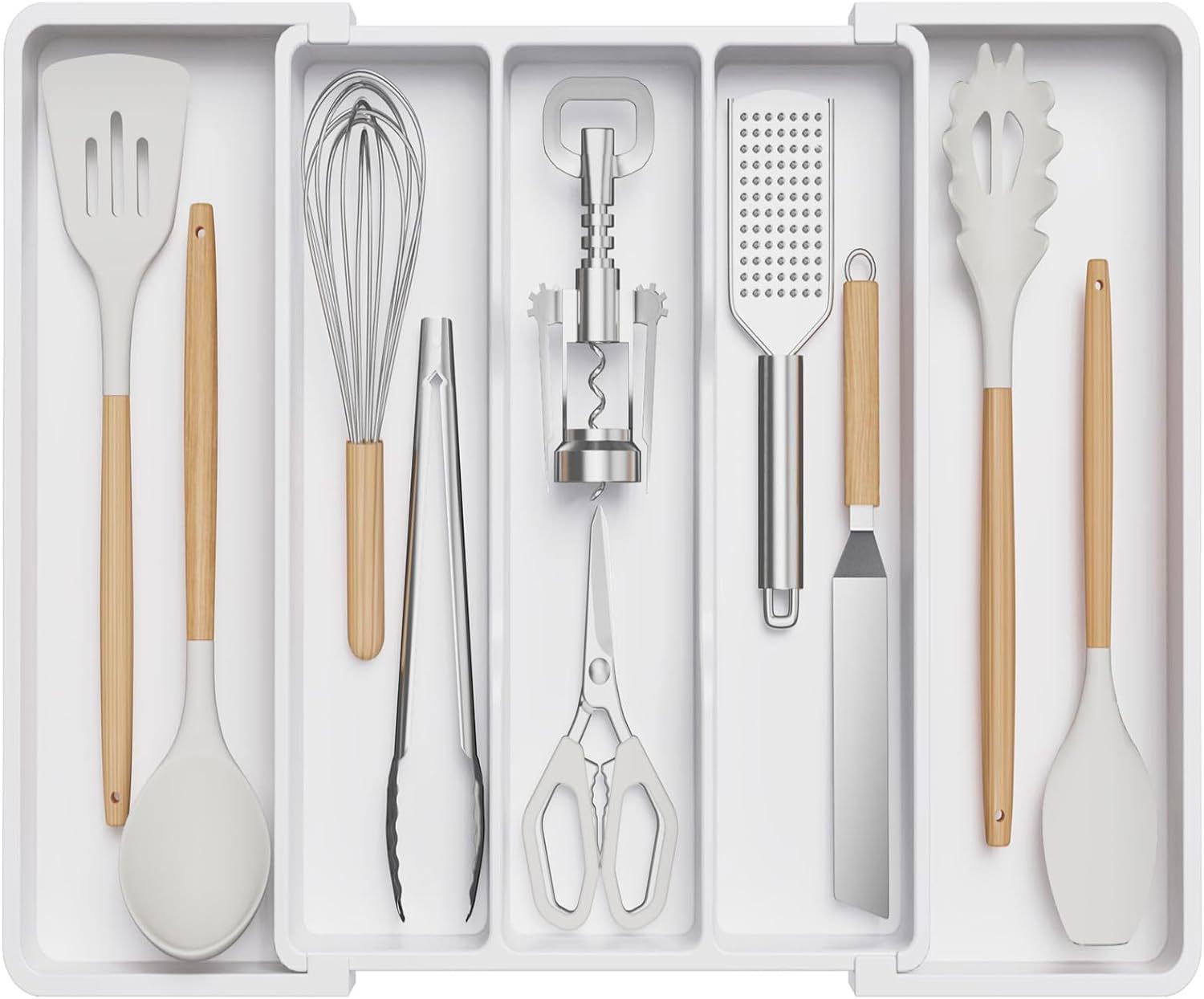 Kitchen Silverware Drawer Organizer Expandable Utensil Tray Adjustable for Spoons Forks Knives Flatware and Cutlery Organizer: WHITE