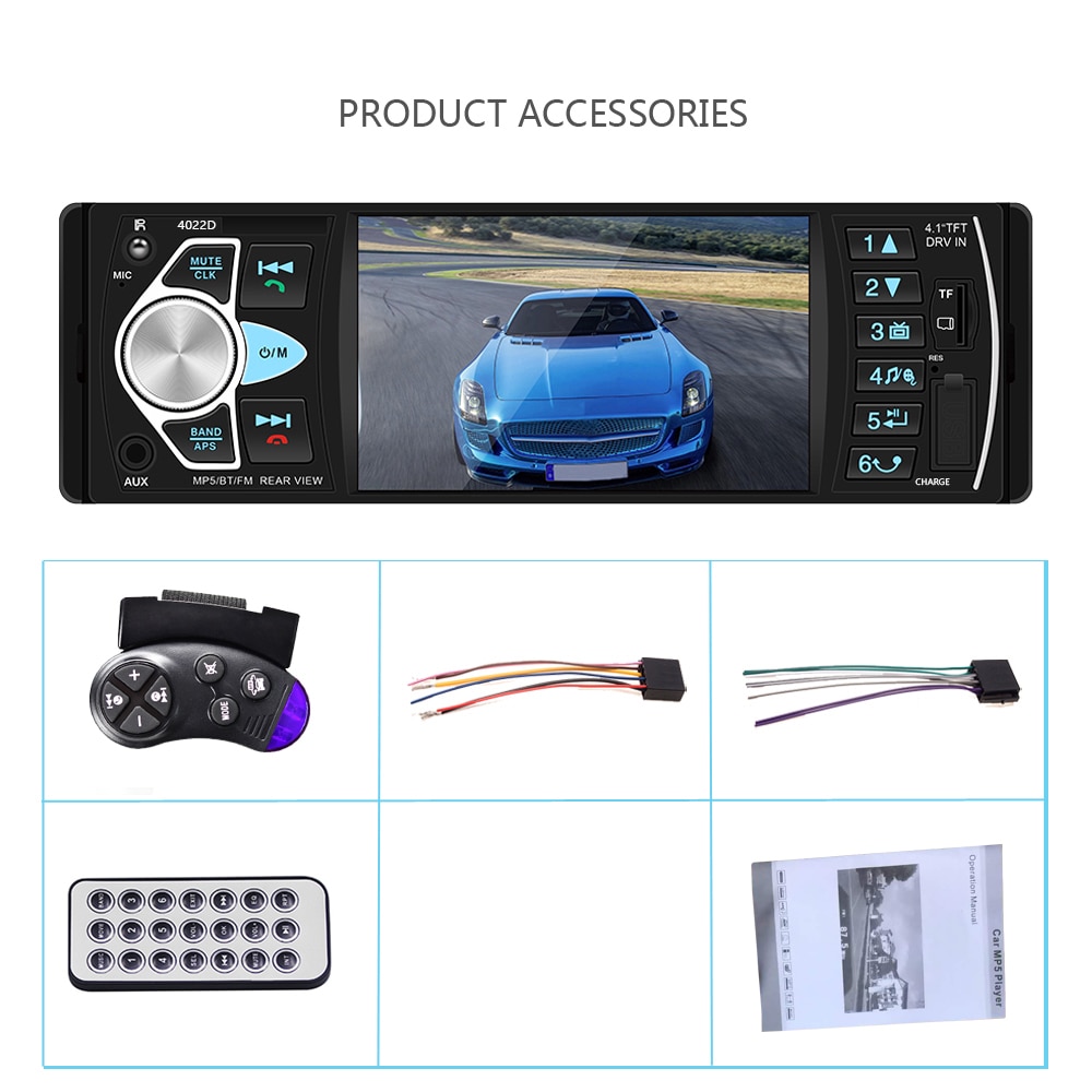 Hikity 4022D 4.1 inch 1 Din Car Radio Auto Audio Stereo autoradio Bluetooth Support Rear View Camera USB Steering Wheel Remote