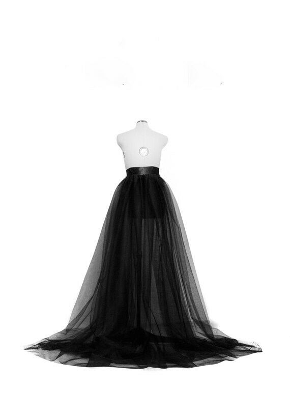 Mode Vrouwen A-lijn Sheer Tulle Tutu Lange Rok Wedding Party Prom Prinses Bandage Mesh Maxi Rokken Zwart Blauw Rood Wit: Black