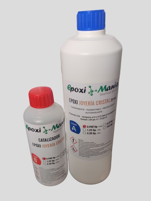 Resina epoxi joyería cristal de ALTO brillo de buena de trabajo y cero burbujas EPOXIMANIA super cristalina transparente y liquida muy facil de trabajar para un acabado: 0.940 G