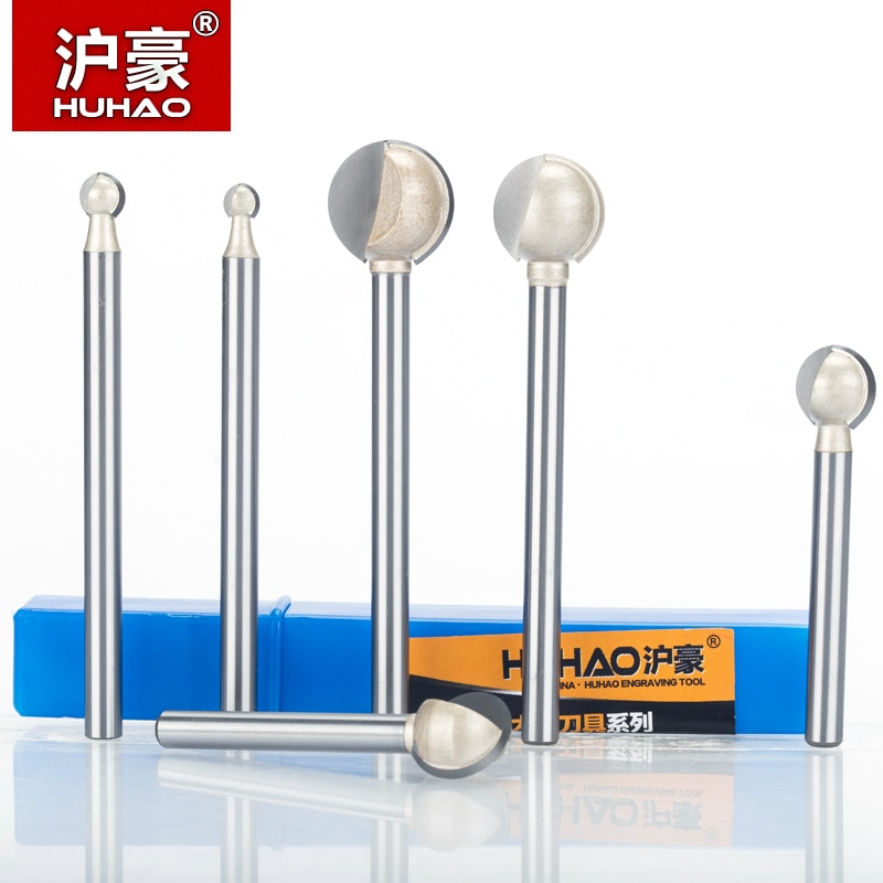 HUHAO 1pc 3mm 6mm Shank round carving bit making mould CNC bits for wood CNC woodworking round 3D engraving knife