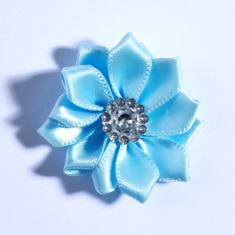 120PCS 4CM Multilayer Mini Satin Flower With Acrylic Button Silk Ribbon Fabric Flower For Head Wear U Pick Color: Dark Grey