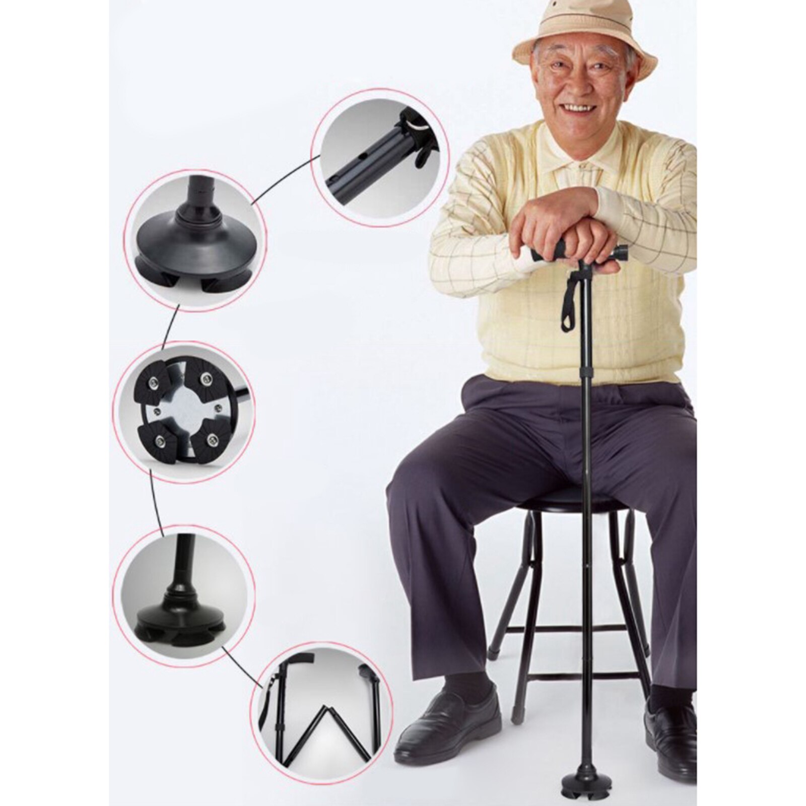 Bastón de aluminio ligero ajustable para caminar, muleta portátil plegable con bastones antideslizantes ligeros, para abuelos mayores