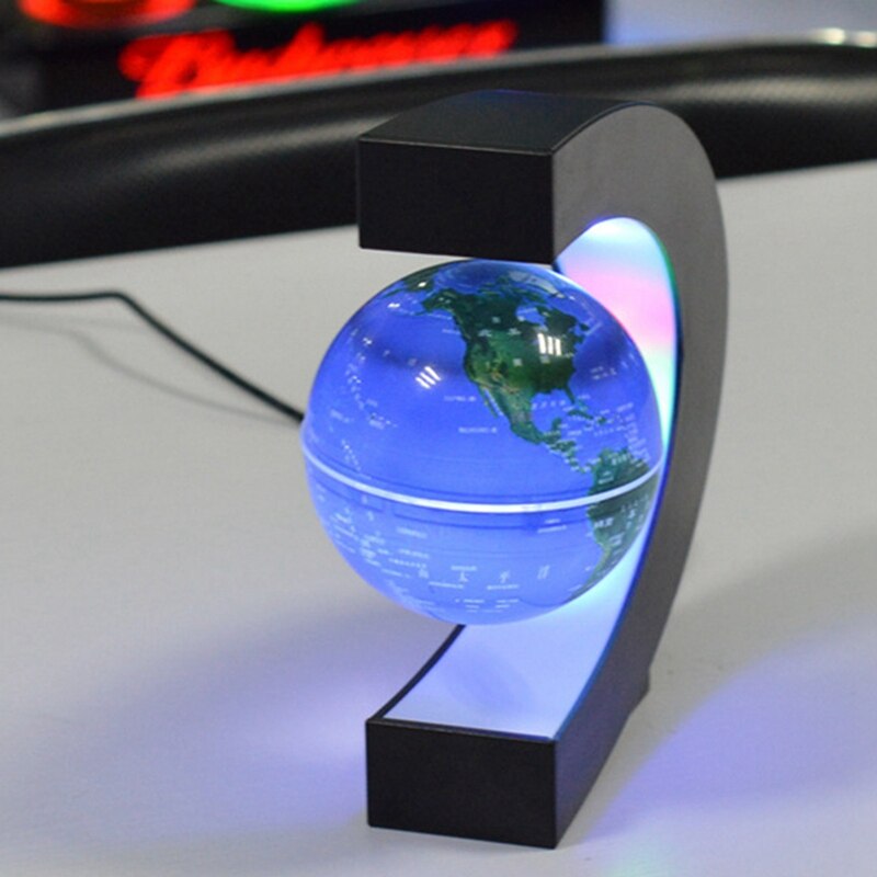Globe with LED Lights, 360 degree C-Shaped Magnetic Levitation World Map of the Globe, Suitable for Education UK Plug