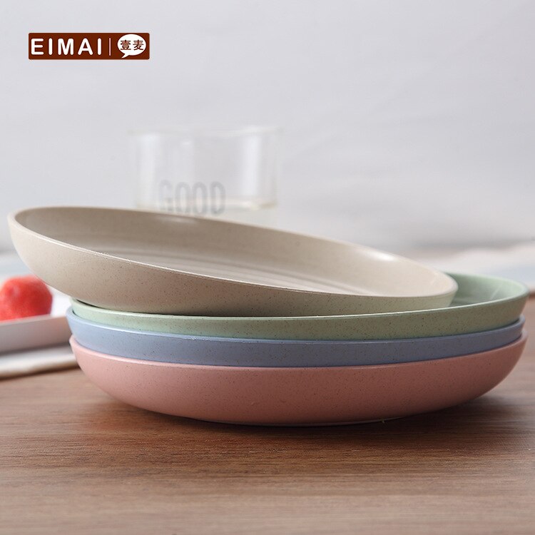 Environmental Protection Of Wheat Straw Plate Dishes Western Fruits Round Flat Plate Biodegradable Kitchen Utensils
