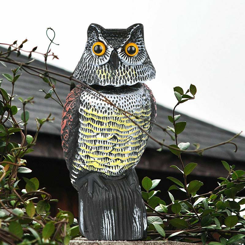 Realistic Bird Scarer Rotating Head Sound Owl Prowler Decoy Protection Repellent Pest Control Scarecrow Garden Yard Move