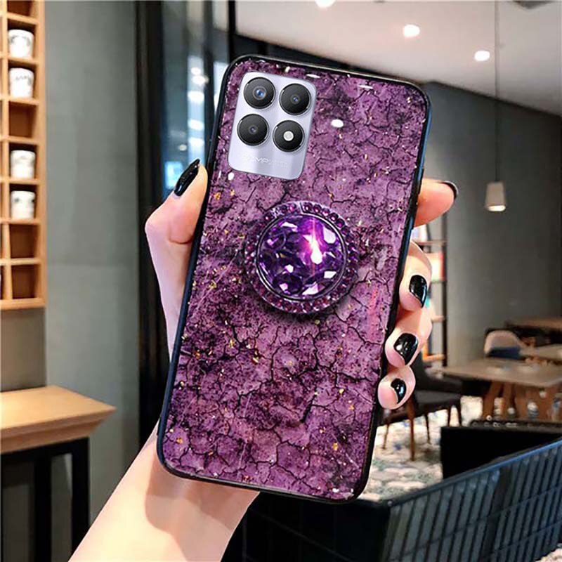 Voor Realme 8i Soft Tpu Rhinestone Stand Behuizing Realme 8i Cover: Paars