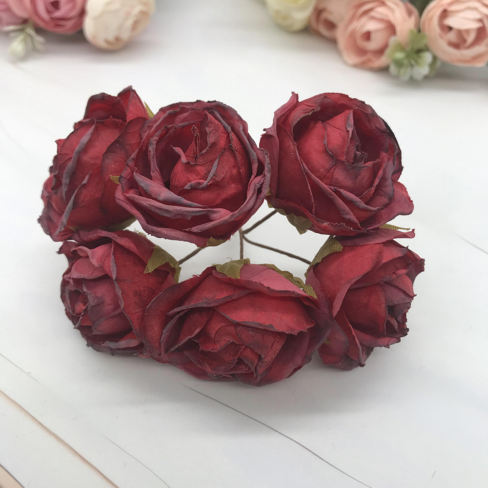 Guirnalda diy de 6 piezas de simulación, tocado de bosque, capullo de té europeo, borde , flor de seda Rosa retro, material de decoración de brotes: Plata
