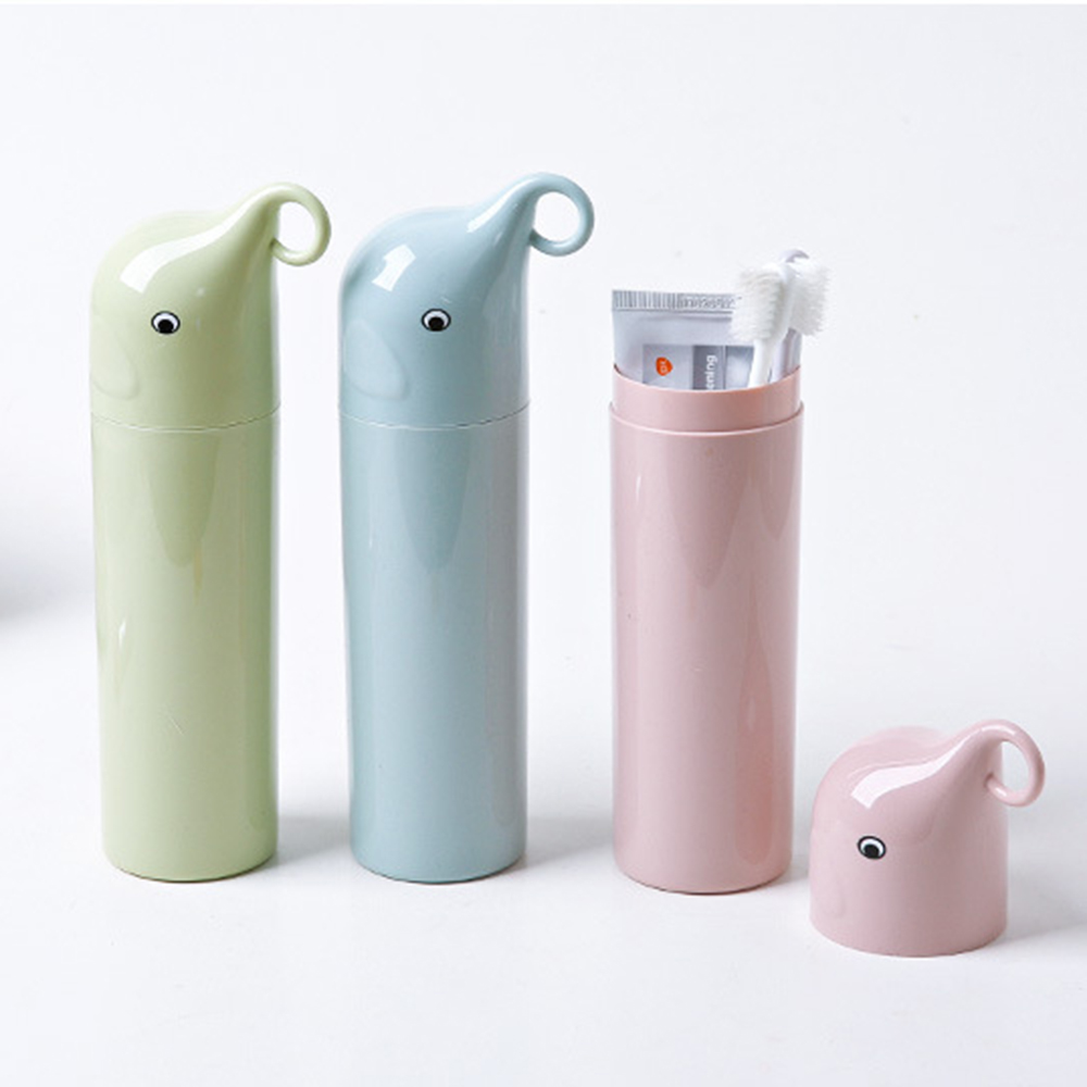 Cute Elephant Portable Toothbrush Storage Box Travel Set Toothpaste Protect Holder Case Traveling Bathroom Tumblers