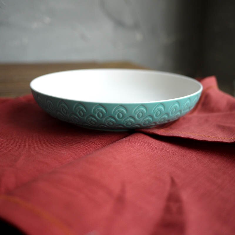 Ceramic Peacock Blue Peacock Textured Dinner Plate/Deep Plate Fish Plate/Home Plate