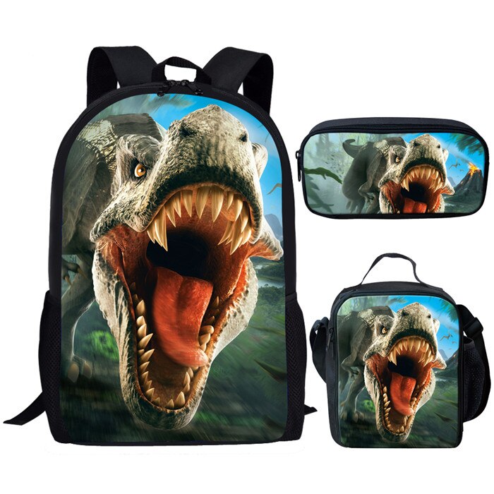 cool T-rex Dinosaurier Schule Taschen einstellen Bookbags für Teenager Jungen 3 stücke Primäbetreffend Rucksack mit Mittagessen Kasten Bleistift Taschen: Z5217CGK