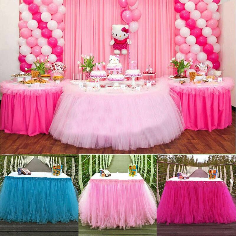 Wedding Tulle Tutu Table Skirt Cover Party Birthday Festive Solid Rectangle Tablecloth for Wedding Party