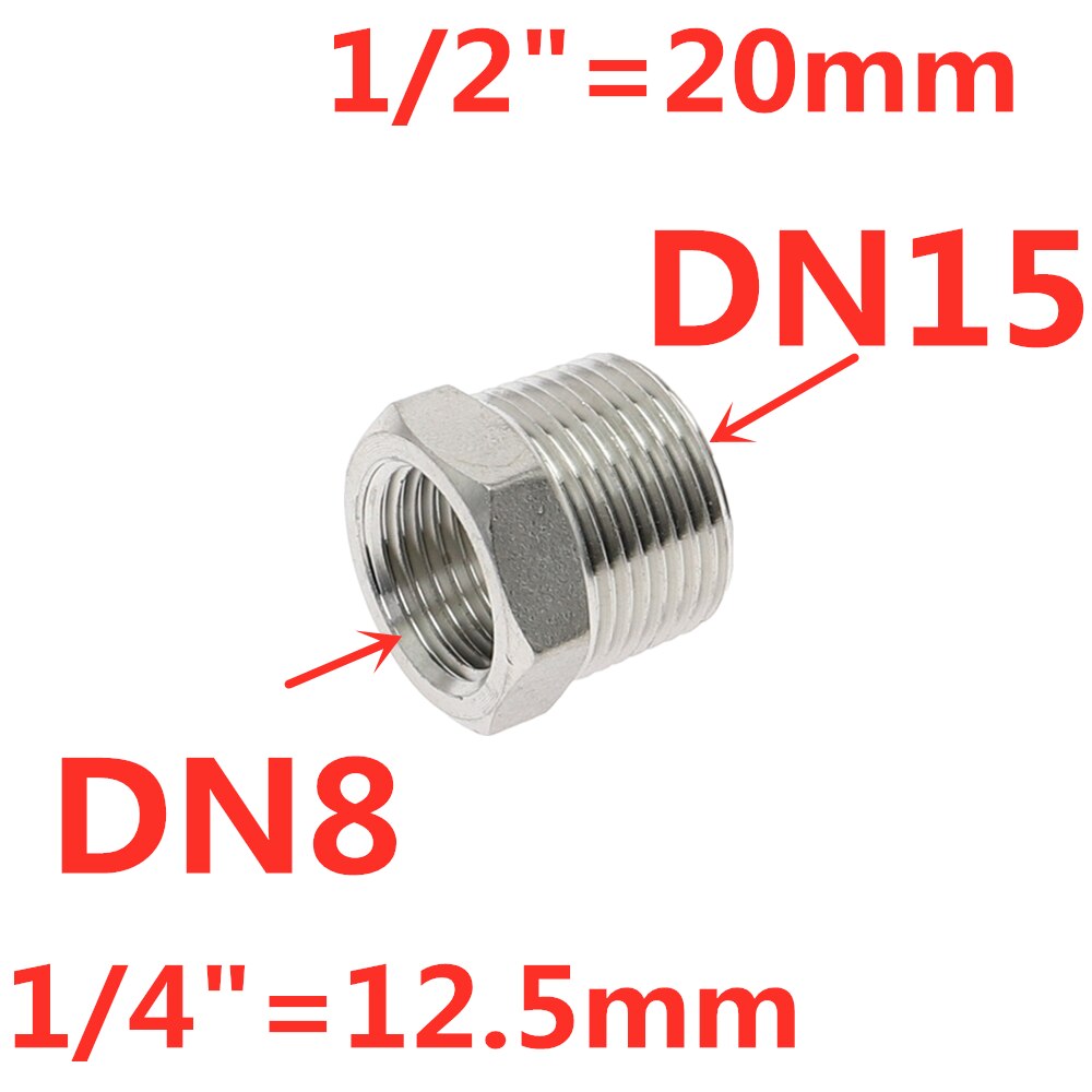 Tonisoiva sydämen vähennysholkki 1/8 &quot; 1/4 &quot; 3/8 &quot; 1/2 &quot; bsp uros/naaraskierre  ss304 ruostumattomasta teräksestä valmistettua putkiliitosta vesikaasuöljylle: Dn15 to dn8