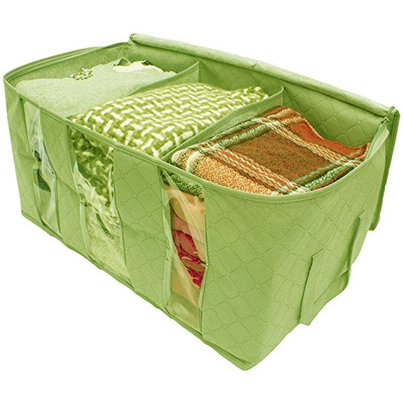 65L Foldable Blanket Storage Bag Clothes Closet Organizer with Clear Window BJStore: Green