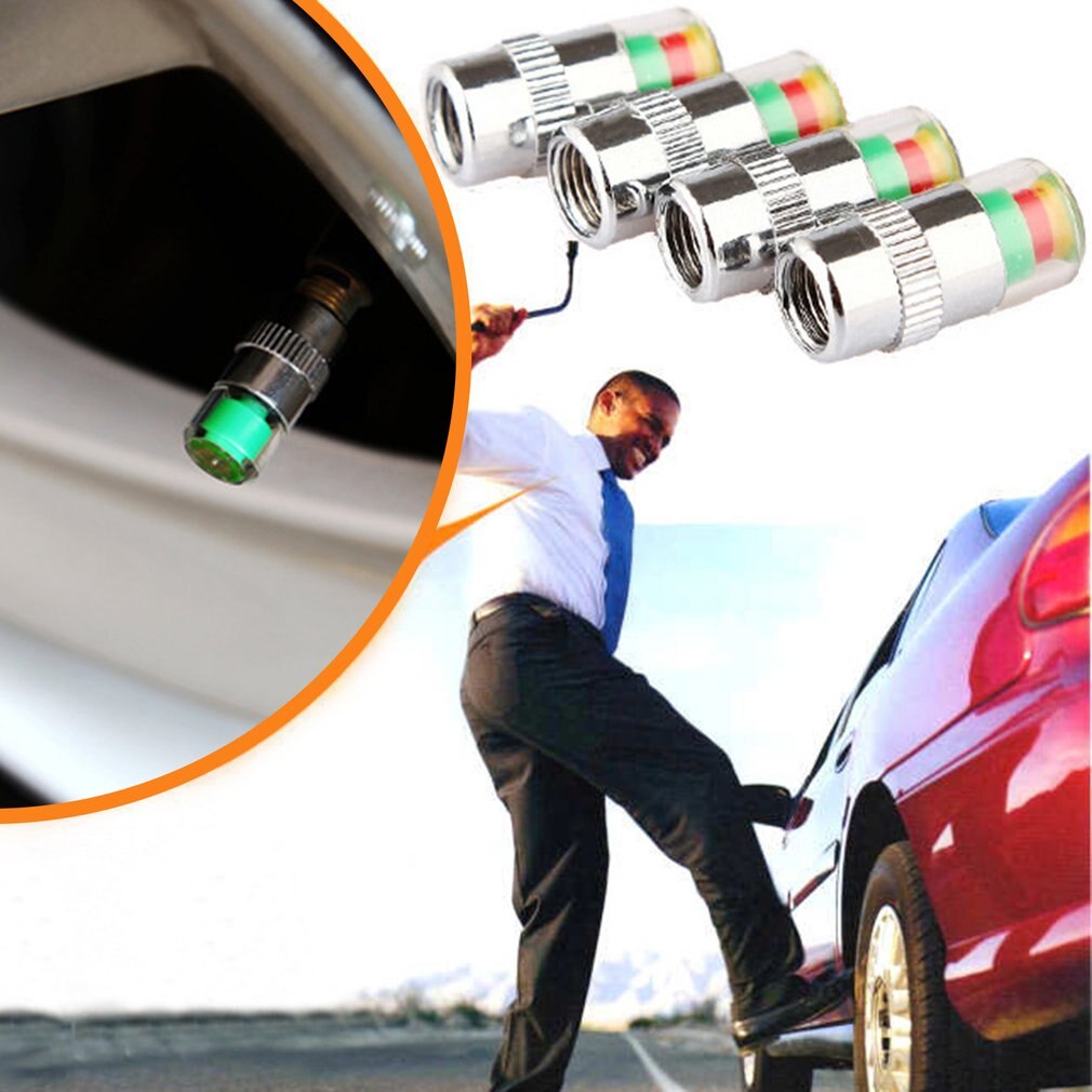 4pcs/set Car Tire Pressure Sensor Monitor Valve Stem Caps Air Alert Valve Cap Light Indicator Tester