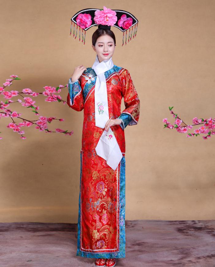 Chinese Ancient Traditional Infanta Dramaturgic Costume Qing Dynasty Robe Dress costume ball Costume: red