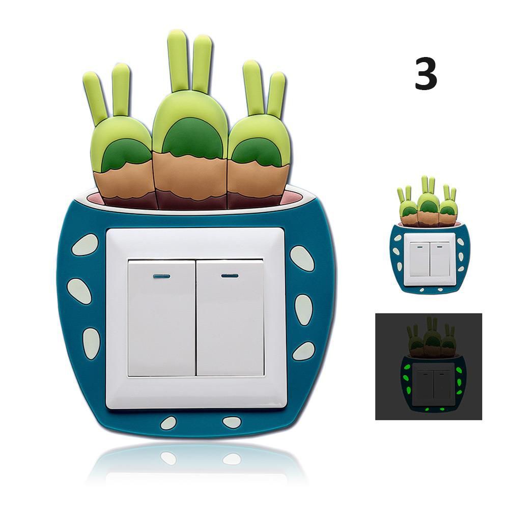 Cartoon 3D stickers Cactus Fluorescent Wall Stickers On-off Switch Stickers Kids Luminous Light Switch Home Decorations: 3