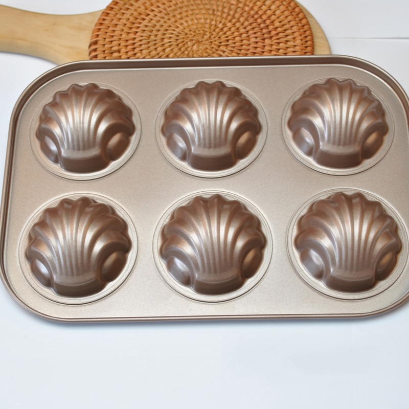 1pc Carbon Steel Madeleine Cookie Mold 6 Shell Silicone Cake Pan Tools Fondant Bakeware Cookie Biscuit Moulds Cake Tool