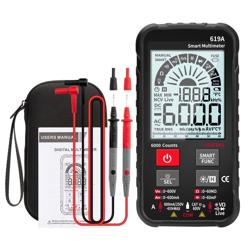 True RMS 6000 Counts Digital Multimeter Analog Bar AC/DC Current Voltage Tester J2HA: Black