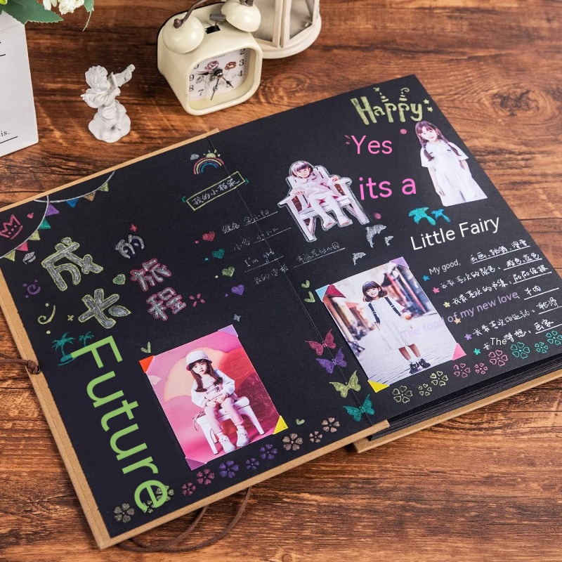 Álbum de fotos plegable de 16 hojas, libro de órgano hecho a mano, tapa dura, almohadilla de dibujo Kraft, papel, álbum de fotos de aniversario