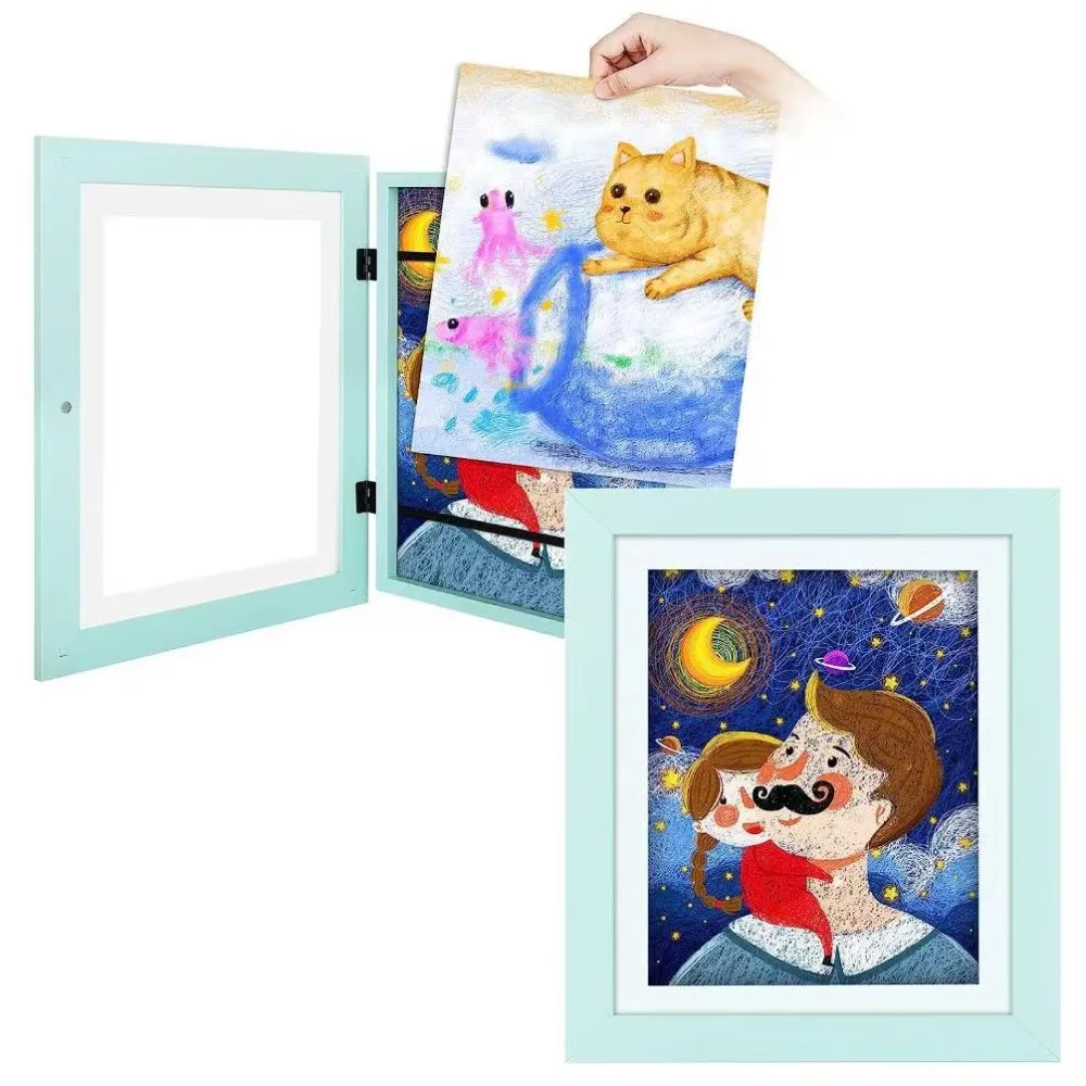 Decoración de pared, marco de arte de madera para niños, marco de fotos conmemorativo giratorio, tarjetas de retratos familiares cambiables, soporte de exhibición para niños: Morado