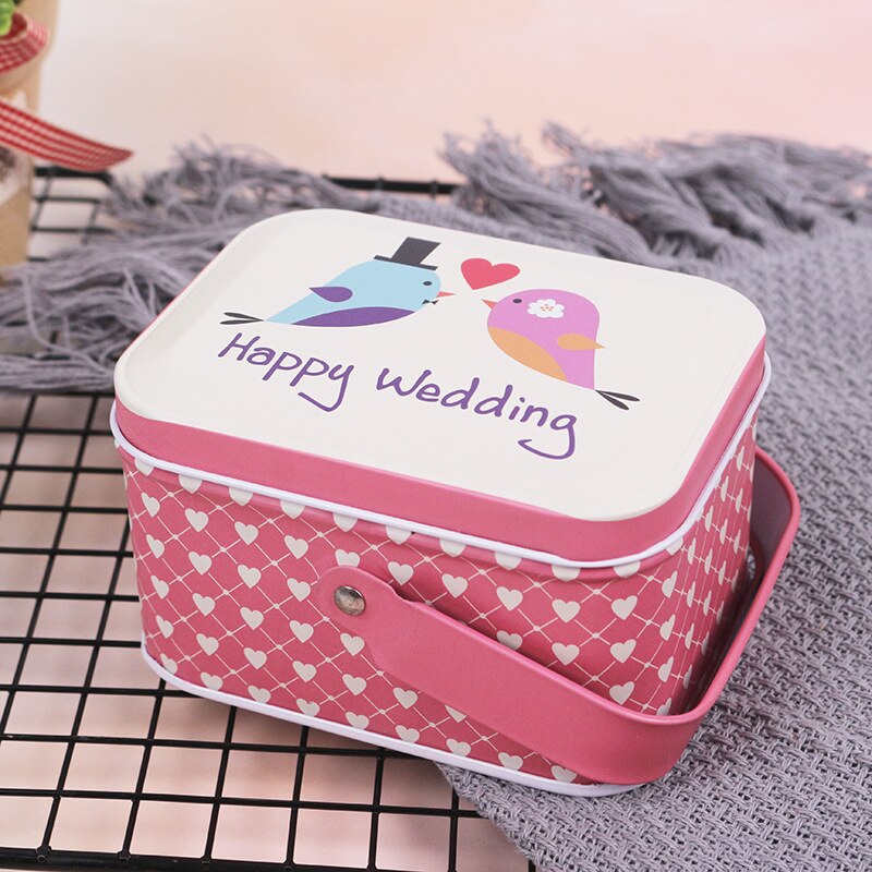 1Pc Metal Handle Storage Box Small Suitcase Organizer Case Sewing Kit Tinbox Candy Cookie Chocolate Packaging Wedding