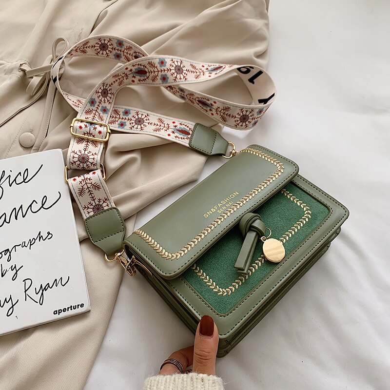 Contrast Kleur Lederen Crossbody Tassen Vrouwen Reizen Handtas Mode Eenvoudige Schouder Messenger Dames Cross Body Bag: green