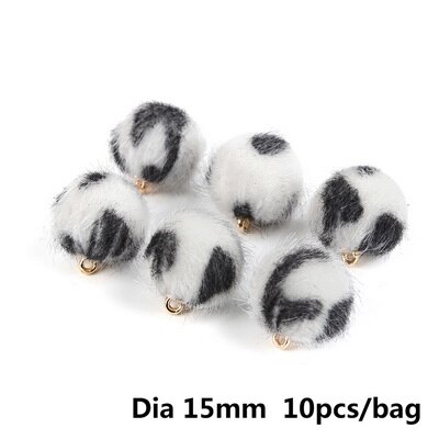 Colorful 15mm Diameter Leopard Pattern Hair Ball Pendant Leopard Print Button Fur Covered Beads Color Cloth Ball: 02 10pcs