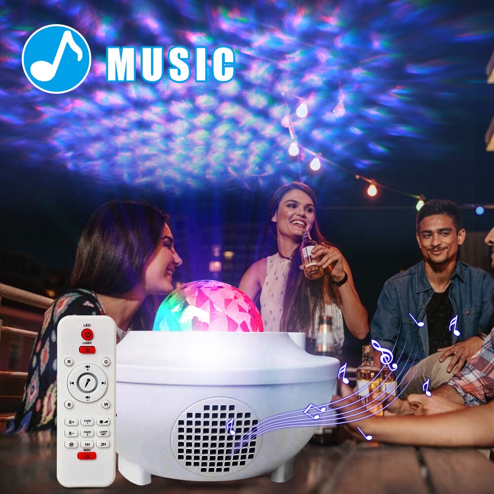 Christmas LED Galaxy Starry Sky Projector Water Waving Night Light Led Bluetooth Remote Lamp Atmospher Bedroom Beside Lamp